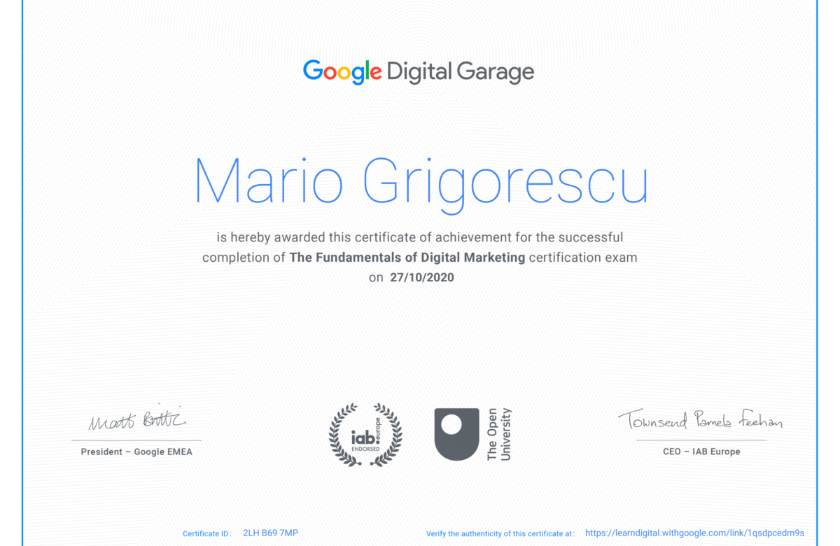 certificare google