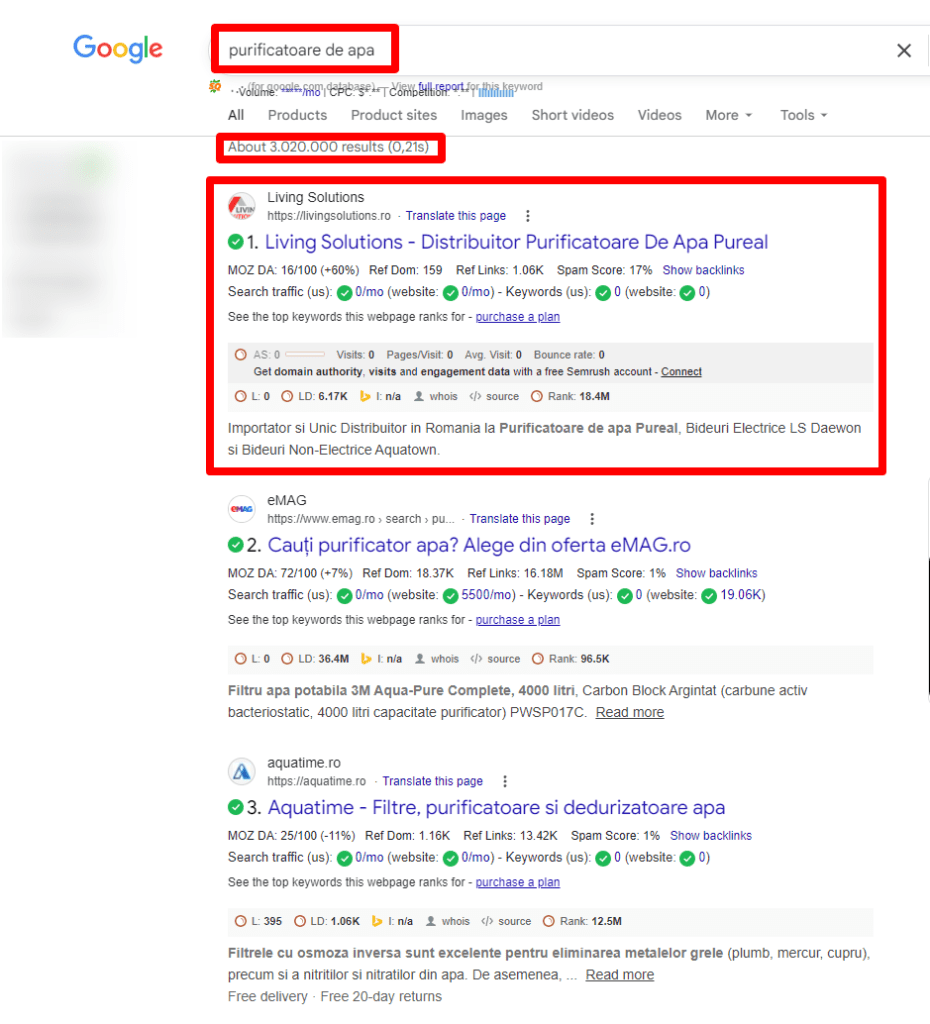 prima pozitie google